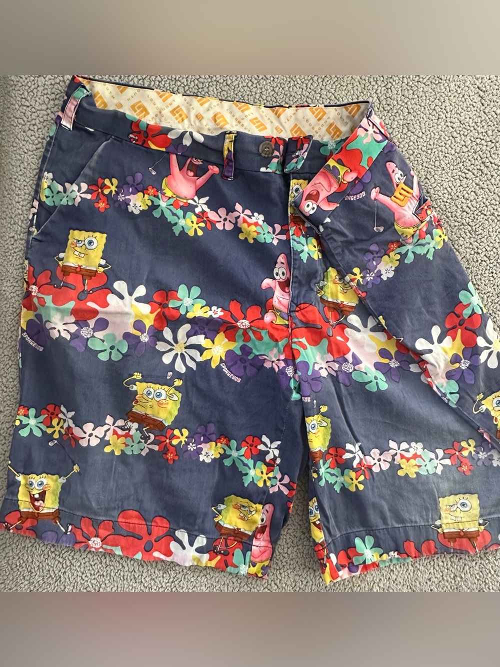 Men's Loudmouth Navy SpongeBob Print Golf Shorts